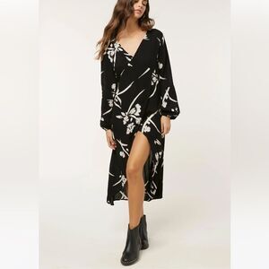 O'Neill Talina Dress (Black) Women's Dress Paint stroke Floral Print Sz M